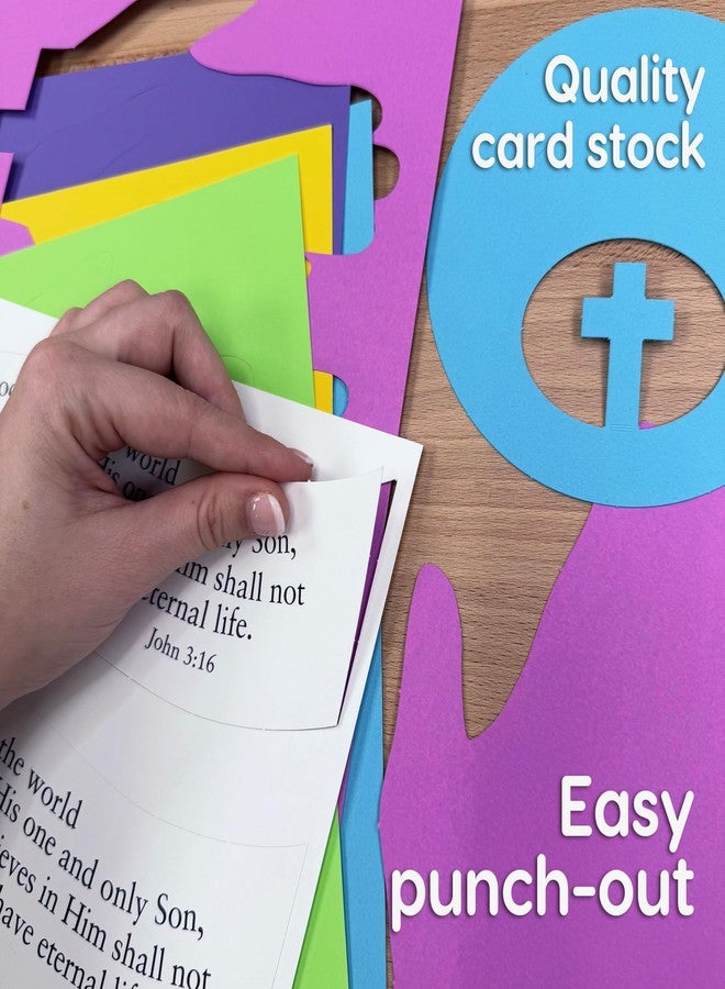مجموعة FreshCut Crafts John 3:16 Punch-Out 3D Paper Kit، 12 قطعة عرض ملونة لتزيين الطاولة، حرفة كتاب مقدس للأطفال من سن 5 سنوات فما فوق، مثالية لمدارس الأحد، والأنشطة الكنسية، والتعليم المنزلي، وتزيين الفصول الدراسية - Image 4